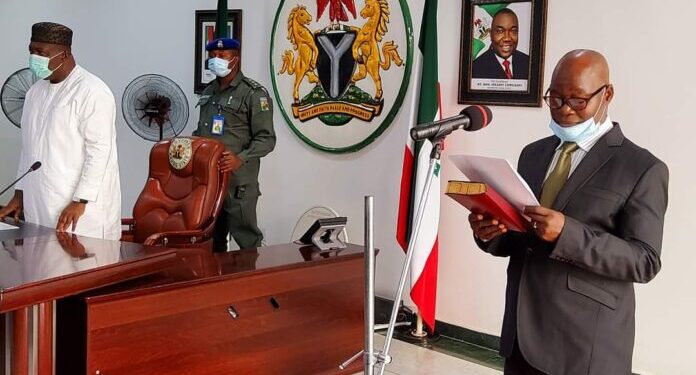 Ugwuanyi swears in Ozoemena as Acting Chief Judge of Enugu State