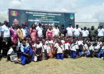 Army donate bags, books, food items to 361 pupils in Rivers