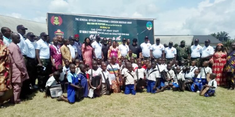 Army donate bags, books, food items to 361 pupils in Rivers