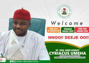 REP CYRIACUS SUNDAY UMEHA ARRIVES ENUGU IN A BLAZE OF GLORY.