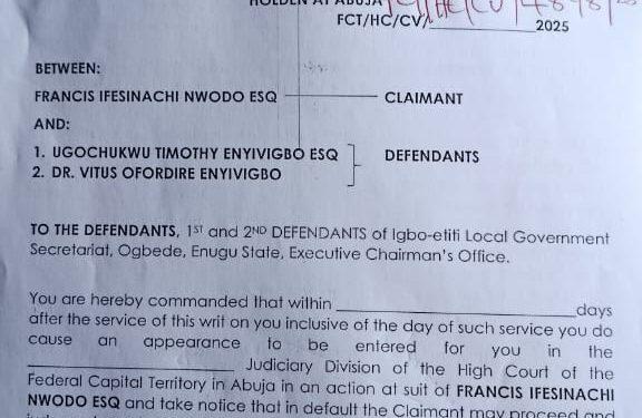 Abuja based Senior Counsel seeks N100 million damages against lawyer for alleged defamation